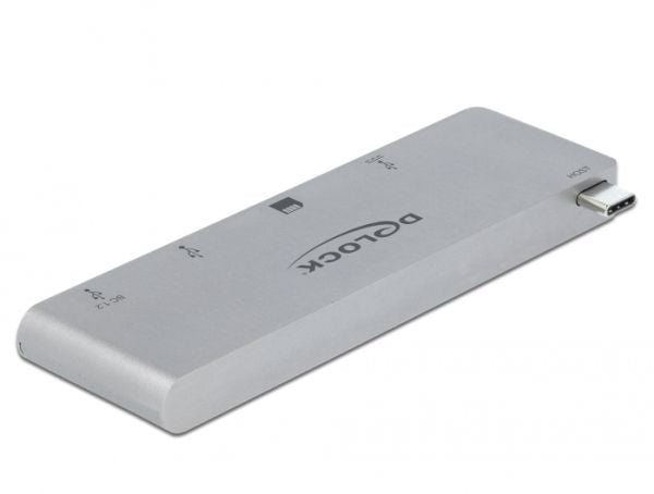 Delock 3 Port Hub ja 2 korttipaikan kortinlukija MacBookille PD 3.0:lla ja sisäänvedettävällä USB Type-C-liitännällä - Hub - 2 x USB 3.2 Gen 1 + 1 ...