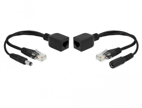 Delock Passive PoE Adapter Set RJ45 DC 5.5 x 2.5 mm - Strøminjektor - svart (en pakke 2)