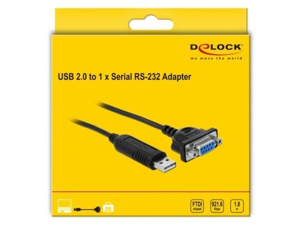 DeLOCK 66281, 1,8 m, RS-232, USB A-tyyppi, Naaras, Uros, Suora