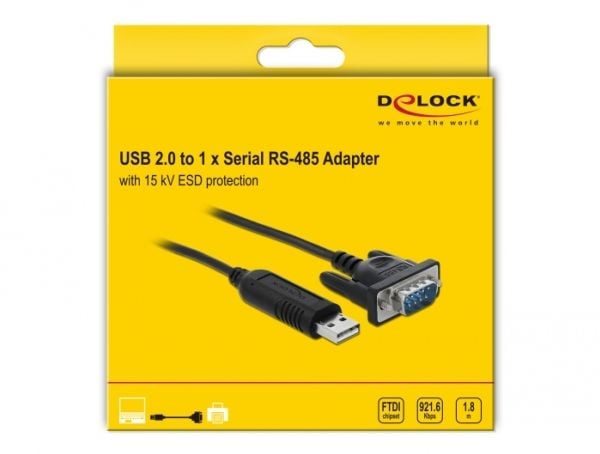 Delock - Seriell kabel - USB (hann) til DB-9 (hann) - 1.8 m - tommelskruer - svart