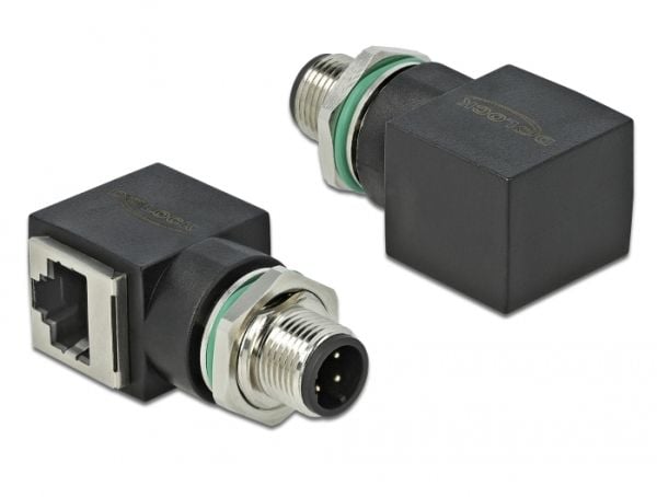 Delock - Nettverksadapter - 4-pins M12 (hann) rett til RJ-45 (hunn) vinklet - CAT 5e - svart