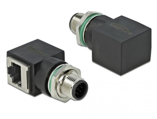 Delock - Nettverksadapter - 8-pins M12 (hann) rett til RJ-45 (hunn) vinklet - CAT 6a - svart