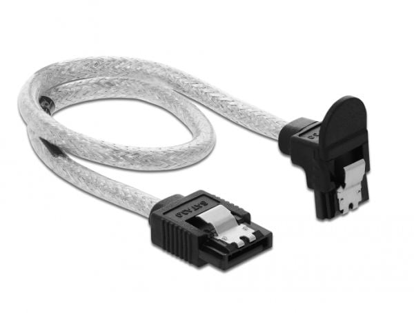 Delock - SATA-kabel - Serial ATA 150/300/600 - SATA (R) rett til SATA (R) vinklet nedover - 30 cm - gjennomsiktig