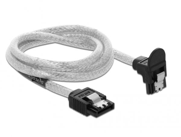 Delock - SATA-kabel - Serial ATA 150/300/600 - SATA (R) rett til SATA (R) vinklet nedover - 70 cm - gjennomsiktig