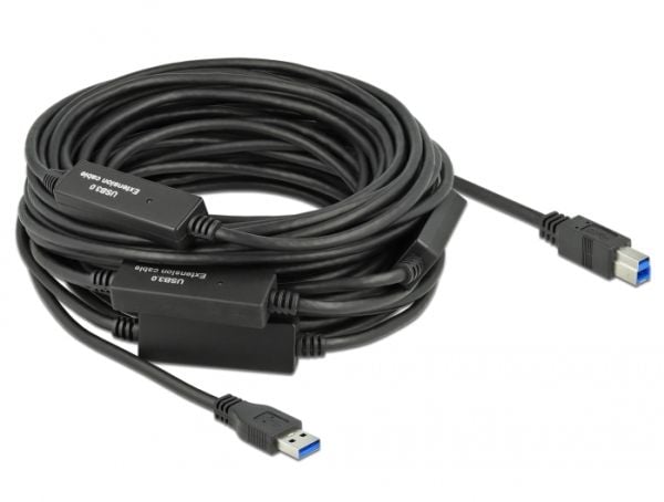 Delock - USB-kabel - USB-type A (hann) til USB Type B (hann) - USB 3.2 Gen 1 - 20 m - aktiv - svart