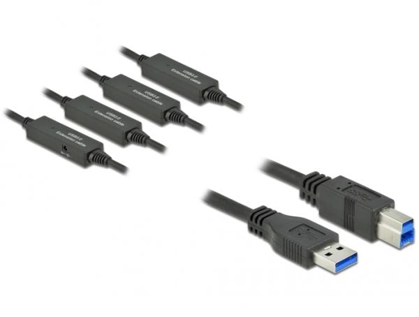 Delock - USB-kabel - USB-type A (hann) til USB Type B (hann) - USB 3.2 Gen 1 - 20 m - aktiv - svart