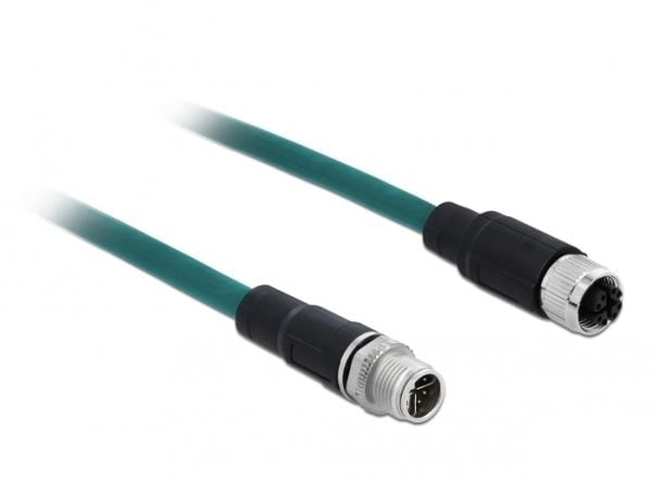Delock - Koblingskabel - 8 pin M12-X (hann) til 8 pin M12-X (hunn) - 1 m - SFTP - CAT 6a - halogenfri - vannblå