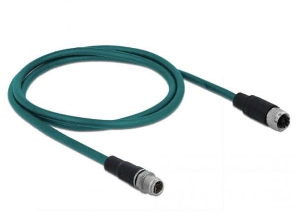 Delock - Koblingskabel - 8 pin M12-X (hann) til 8 pin M12-X (hunn) - 1 m - SFTP - CAT 6a - halogenfri - vannblå