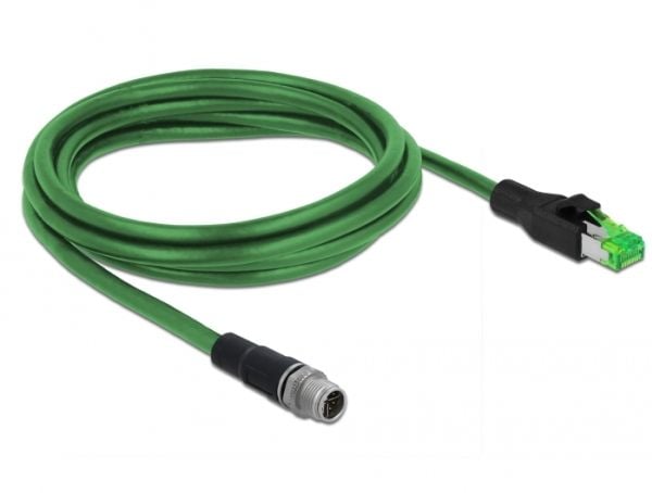 Delock - Nettverkskabel - 4-pins M12 (hann) til RJ-45 (hann) - 2 m - trippel beskyttelse - grønn