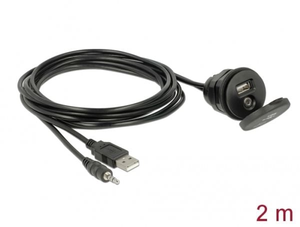 Delock - USB / audio extension cable - USB, minijakk (hann) til USB, minijakk (hunn) - 2 m - svart