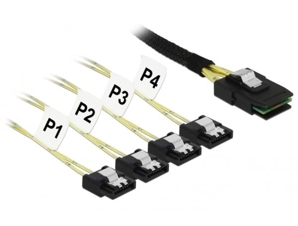 Delock Mini SAS SFF-8087 > 4 x SATA 7 pin - SATA/SAS-kabel - SAS 6Gbit/s - 4-spors - Mini SAS (SFF-8087) (hann) til eSATA (hunn) - 50 cm