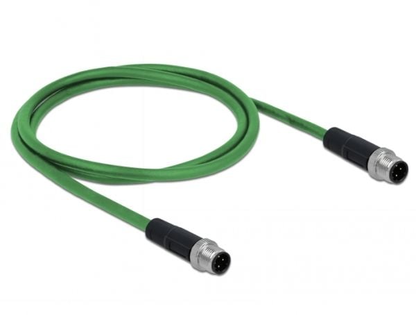 Delock - Nettverkskabel - 4-pins M12 (hann) til 4-pins M12 (hann) - 1 m - SF/FTP - halogenfri - grønn