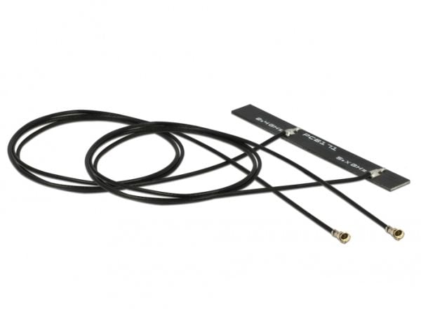 Delock WLAN 802.11 ac/a/h/b/g/n Twin - Antenne - PCB - Wi-Fi - 5 dBi - innendørs, intern, klebemontering - svart