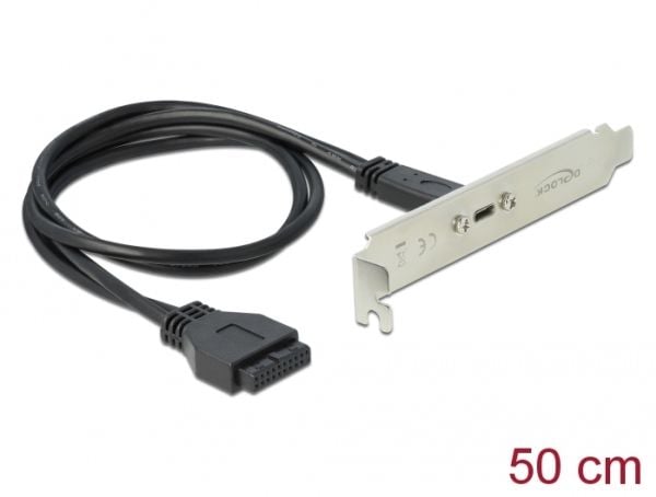 Delock Slot bracket - USB-panel - 19-pins USB 3.0-plugg (hunn) til USB-C (hunn) - 5 V - 900 mA - 50 cm - svart