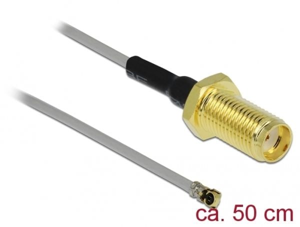 Delock - Antennekabel - SMA (hunn) til MHF 4L (hann) - 50 cm - koaksial - grå