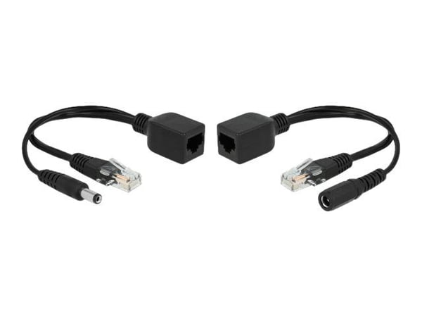 Delock Passive PoE Adapter Set RJ45 DC 5.5 x 2.5 mm - Strøminjektor - svart (en pakke 2)
