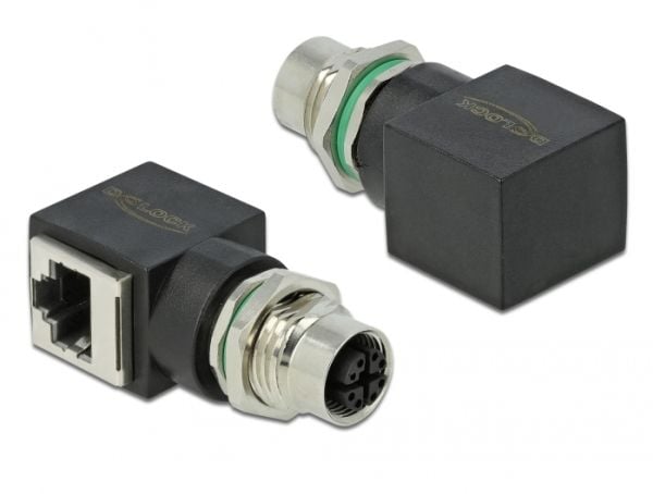 Delock - Nettverksadapter - 8-pins M12 (hunn) rett til RJ-45 (hunn) vinklet - CAT 6a - svart