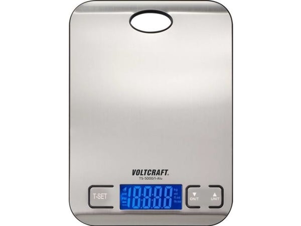 VOLTCRAFT TS-5000/1-ALU, Elektronisk kjøkkenvekt, 5 kg, 1 g, Rustfritt stål, Aluminium, Benkeplate