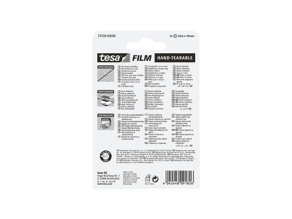 TESA 57520, 25 m, läpinäkyvä, polypropyleeni (PP), 19 mm, läpipainopakkaus, 1 kpl
