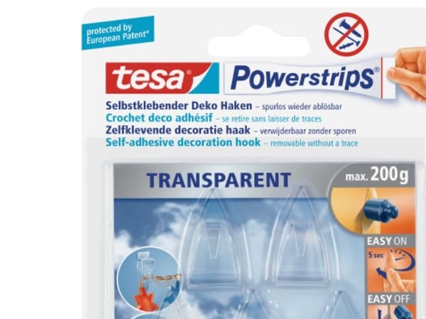Tesa Powerstrips DECO - Självhäftande krok - transparent (paket om 5)