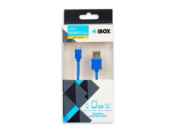 iBOX - USB-kabel - USB-C (hann) til USB (hann) - USB 2.0 - 2 A - 1 m - blå