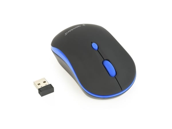 Gembird WIRELESS OPTICAL MOUSE MUSW-4B-03-B 1600DP - Maus, Molempikätinen, Optinen, Langaton RF, 1600 DPI, Musta, Sininen