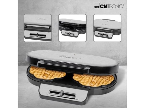 Clatronic WA 3745 - Vaffelmaskin - 1.2 kW - rustfritt stål
