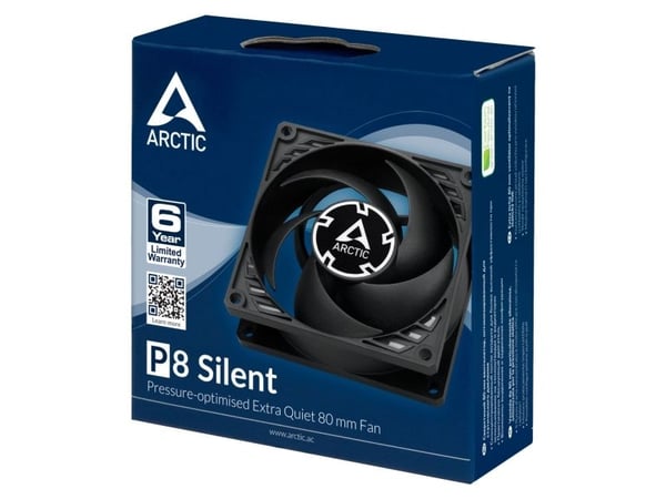 ARCTIC P8 Silent, Vifte, 8 cm, 1600 RPM, 0,08 sone, 26,5 m³/t, Sort
