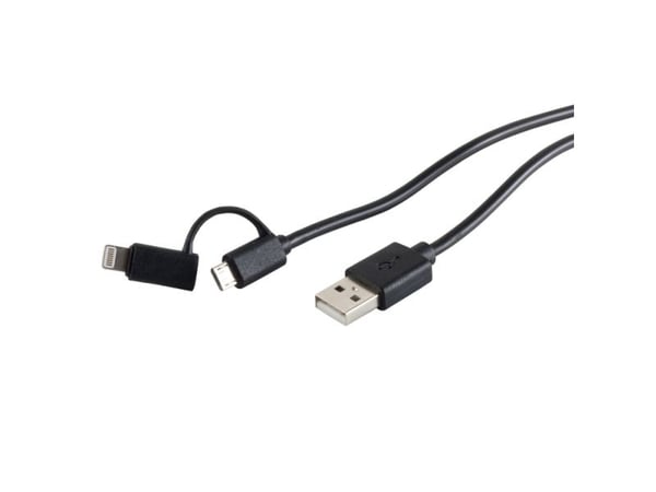 S-Conn 14-14025, 1 m, USB 2.0 A/USB Micro B, Lightning, Svart, USB 2.0, 1,5 A