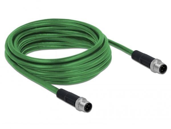 Delock - Nätverkskabel - 4 stifts M12 (hane) till 4 stifts M12 (hane) - 5 m - SF/FTP - halogenfri - grön