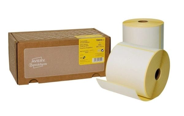 Avery TD8050-25, Vit, Självhäftande skrivaretikett, papper, Termal transfer, Permanent, Rundad rektangel
