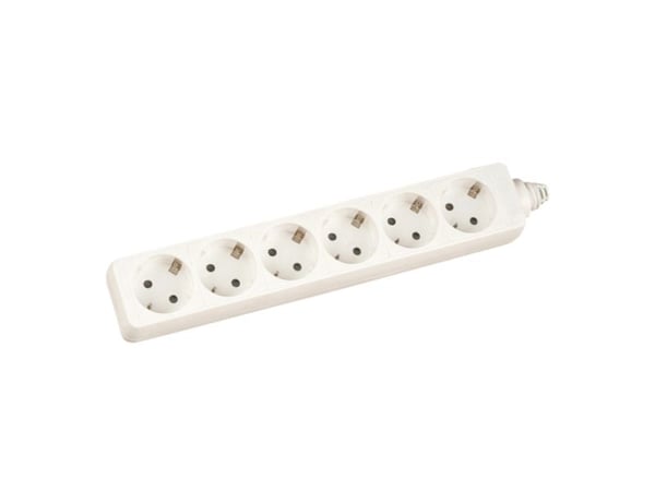 Schuko pistorasia, maadoitettu, 6 pistorasiaa, valkoinen, 1,5 m