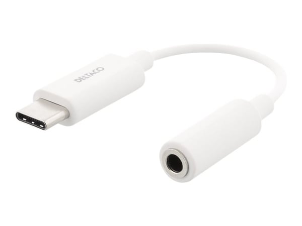 DELTACO USBC-1145 - USB-C til hodetelefons-jakkadapter - USB-C hann til 4-polsminijakk hunn - 11 cm - hvit - aktiv