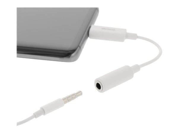 DELTACO USBC-1145 - USB-C til hodetelefons-jakkadapter - USB-C hann til 4-polsminijakk hunn - 11 cm - hvit - aktiv