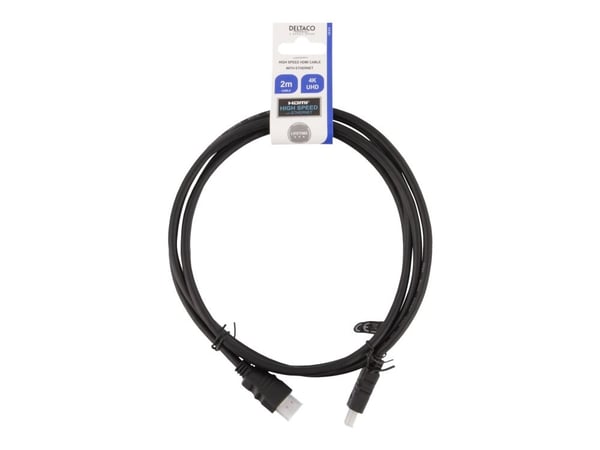 DELTACO HDMI-920 - High Speed - HDMI-kabel med Ethernet - HDMI hann til HDMI hann - 2 m - svart