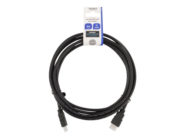 DELTACO HDMI-930 - High Speed - HDMI-kabel med Ethernet - HDMI hann til HDMI hann - 3 m - svart (en pakke 60)