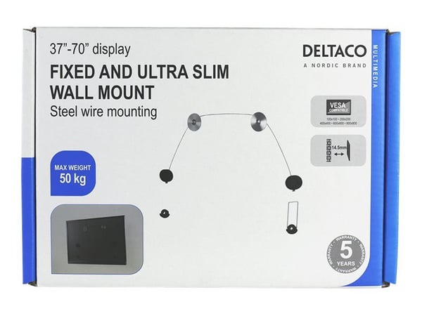 DELTACO ARM-1104 - Konsol - Ultra Slim fast - för TV/monitor - plast, aluminium, kallvalsat stål, ståltråd - glansig grå - skärmstorlek: 37"-70" - ...