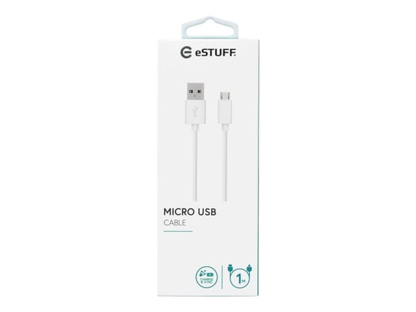 eSTUFF - USB-kabel - Micro-USB Type A (hann) til USB (hann) - 1 m - hvit