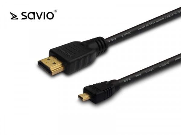 SAVIO CL-39 - HDMI-kaapeli Ethernet-yhteydellä - micro HDMI-uros HDMI-uros - 1 m - suojattu - musta - 4K-tuki