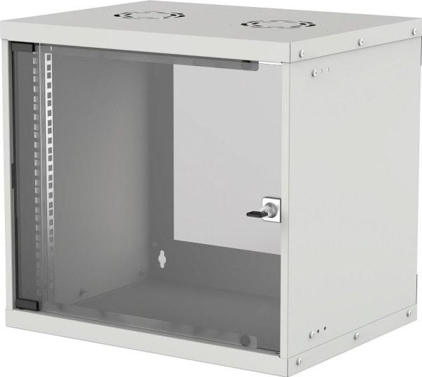 Intellinet Network Cabinet, Wall Mount (Basic), 9U, Usable Depth 500mm/Width 485mm, Grey, Flatpack, Max 50kg, Glass Door, 19", Parts for wall insta...