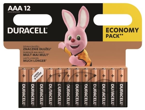 Duracell 5000394203389, Engangsbatteri, AAA, Alkalinsk, 1,5 V, 12 stykker, Sort, Bronse, Sølv