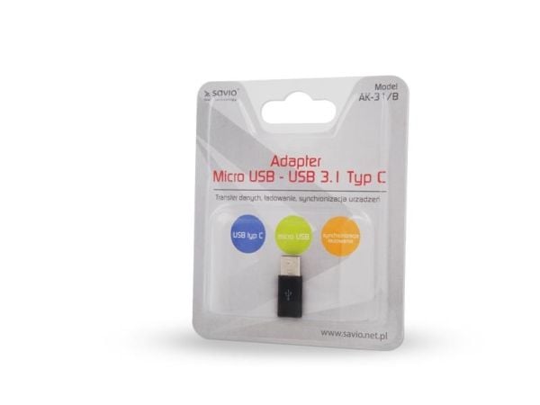 Savio AK-31/B, Micro USB, USB 3.1 typ C, Sortera