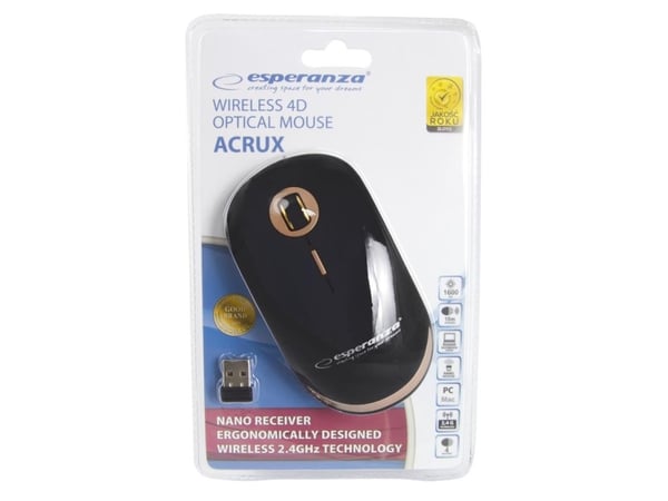 Esperanza Acrux - Mus - optisk - 4 knapper - trådløs - 2.4 GHz - USB trådløs mottaker - svart