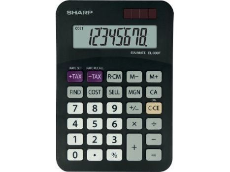 Sharp EL-330FBBK, Tasku, Perus, 8 lukua, 1 linjat, Akku/Aurinko, Musta