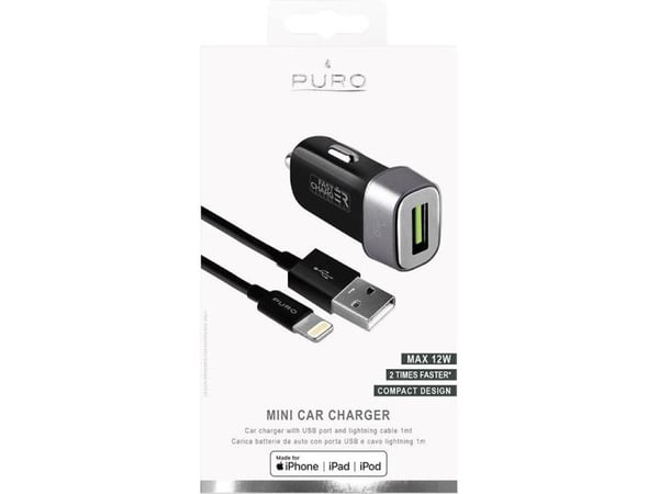 PURO Mini Car Charger - Bilstrømadapter - 12 watt (USB) - svart