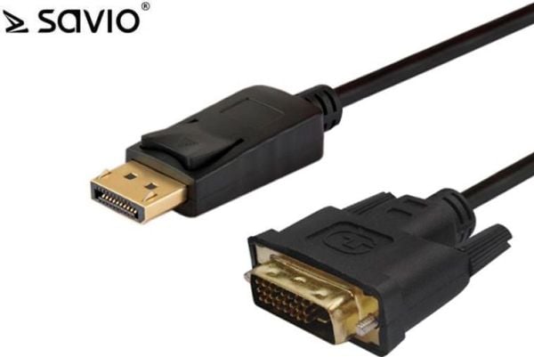 SAVIO CL-106 - Sovitinkaapeli - DisplayPort uros - DVI-D uros - 1,8 m - sormiruuvit