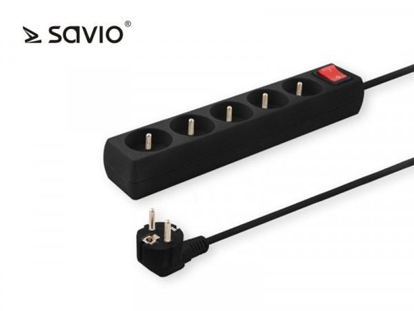 Savio LZ-03, 5 m, 5 AC-pistorasia(a), Sisätila, Tyyppi E, Tyyppi E, Musta