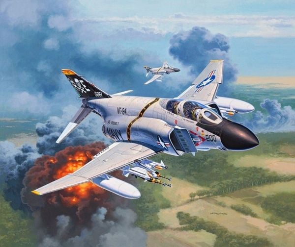 Revell modellbyggsats Flygplan 1:72 - F-4J Phantom II i skala 1:72, nivå 3, trogen reproduktion med många detaljer, 03941, 120 År