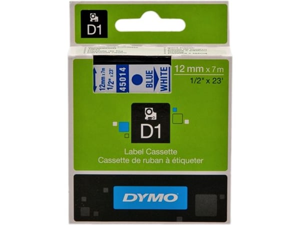 Teksttape Dymo D1, 12 mm, blå/hvid