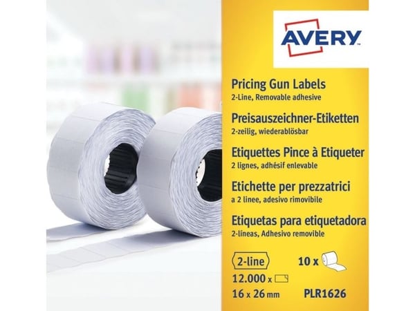 Avery PLR1626 - Papir - fjernbart adhesiv - hvit - 26 x 16 mm 12000 etikett(er) (10 rull(er) x 1200) prisetiketter